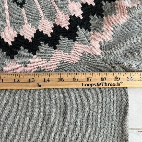 J. Crew Fair Isle Crew Neck Cotton Sweater Pink Gray Perfect Condition Size L - Picture 5 of 11